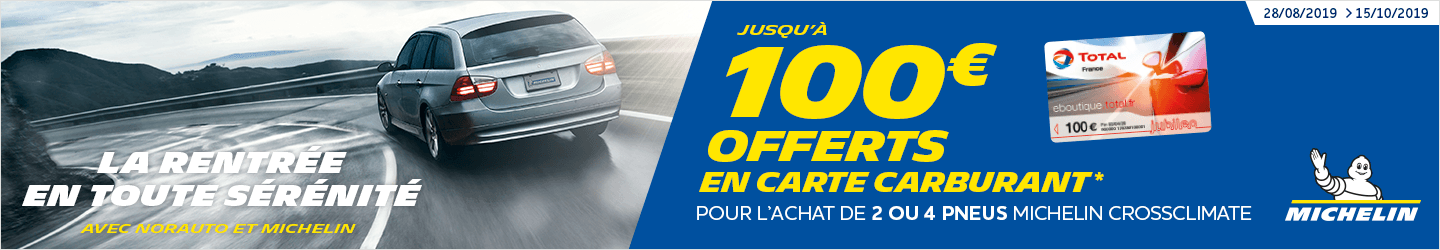 Jusqu'à 100€ offerts en carte carburant pour l'achat de pneus Michelin