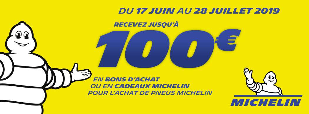 Jusqu'à 100€ offerts pour l'achat de pneus Michelin