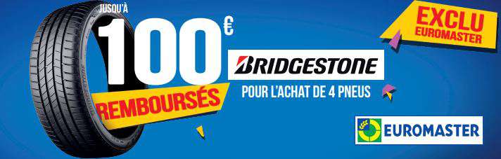Jusqu'à 100€ remboursés pour l'achat de pneus Bridgestone