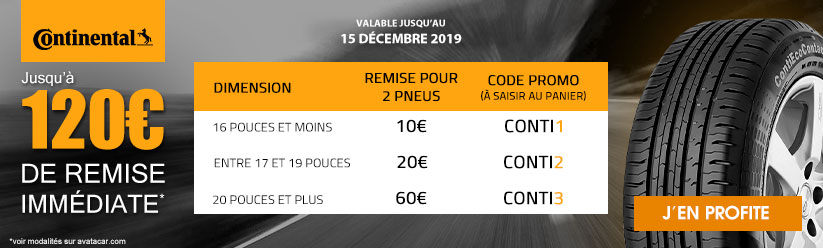 Jusqu'à 120€ de remise pour l'achat de pneus Continental