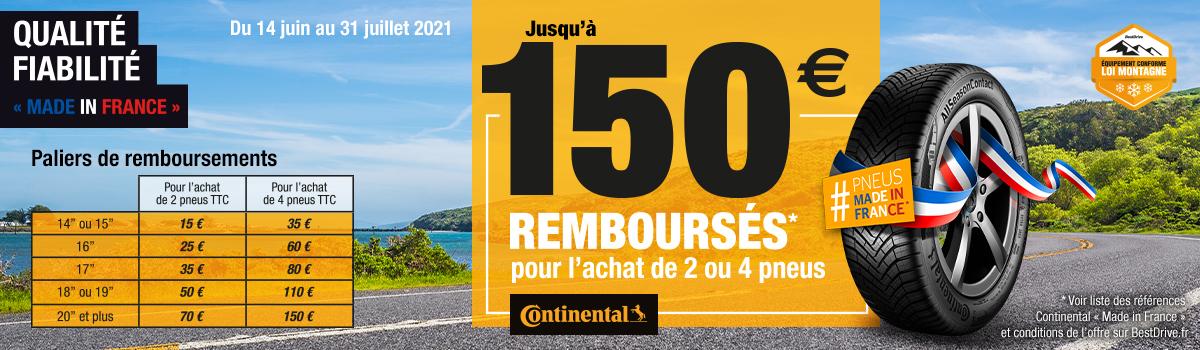 Jusqu'à 150€ remboursés pour l'achat de pneus Continental