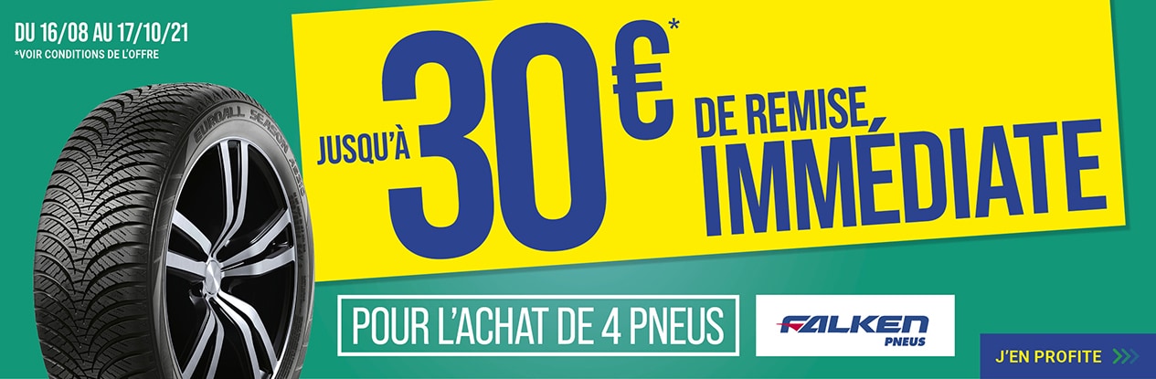 Jusqu'à 30€ de remise immédiate pour l'achat de 4 pneus FALKEN