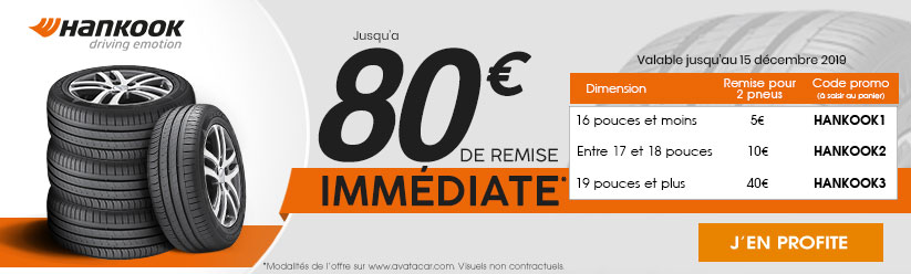 Jusqu'à 80€ de remise pour l'achat de pneus Hankook