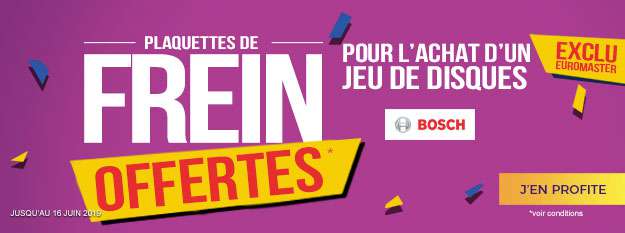 Plaquettes de frein offertes pour l'achat d'un jeu de disques