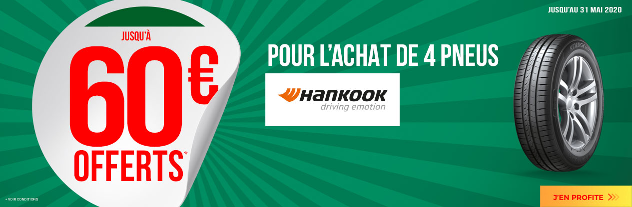 Pneus Hankook : Jusqu'à 60€ de remise immédiate pour l'achat de 4 pneus !