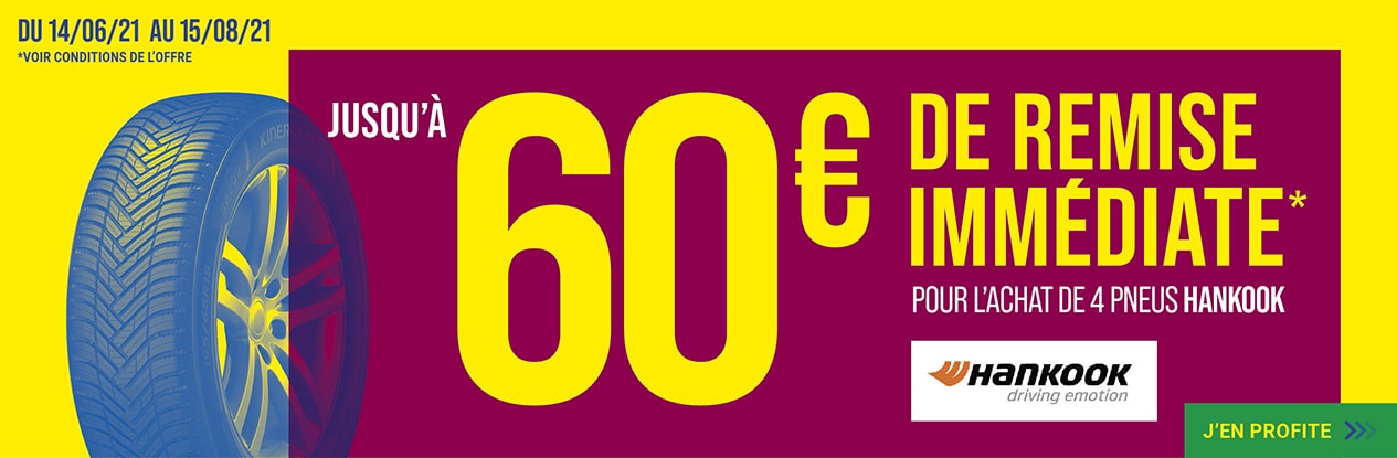 Promo Hankook : Jusqu'à 60€ de remise immédiate pour l'achat de 4 pneus !