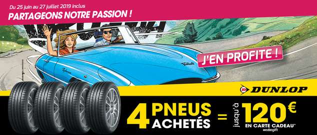 Recevez jusqu'à 120€ en carte cadeau pour l'achat de pneus Dunlop